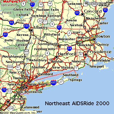 Bear Mountain, NY, to New Haven, CT, to Preston, CT, to Cumberland, RI, to Boston, MA