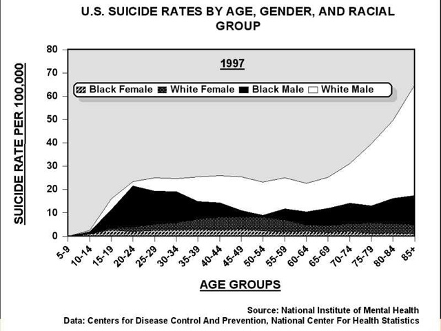 Chart of U.S. Suicide Rates by Age, Gender, & Racial Group, 1997